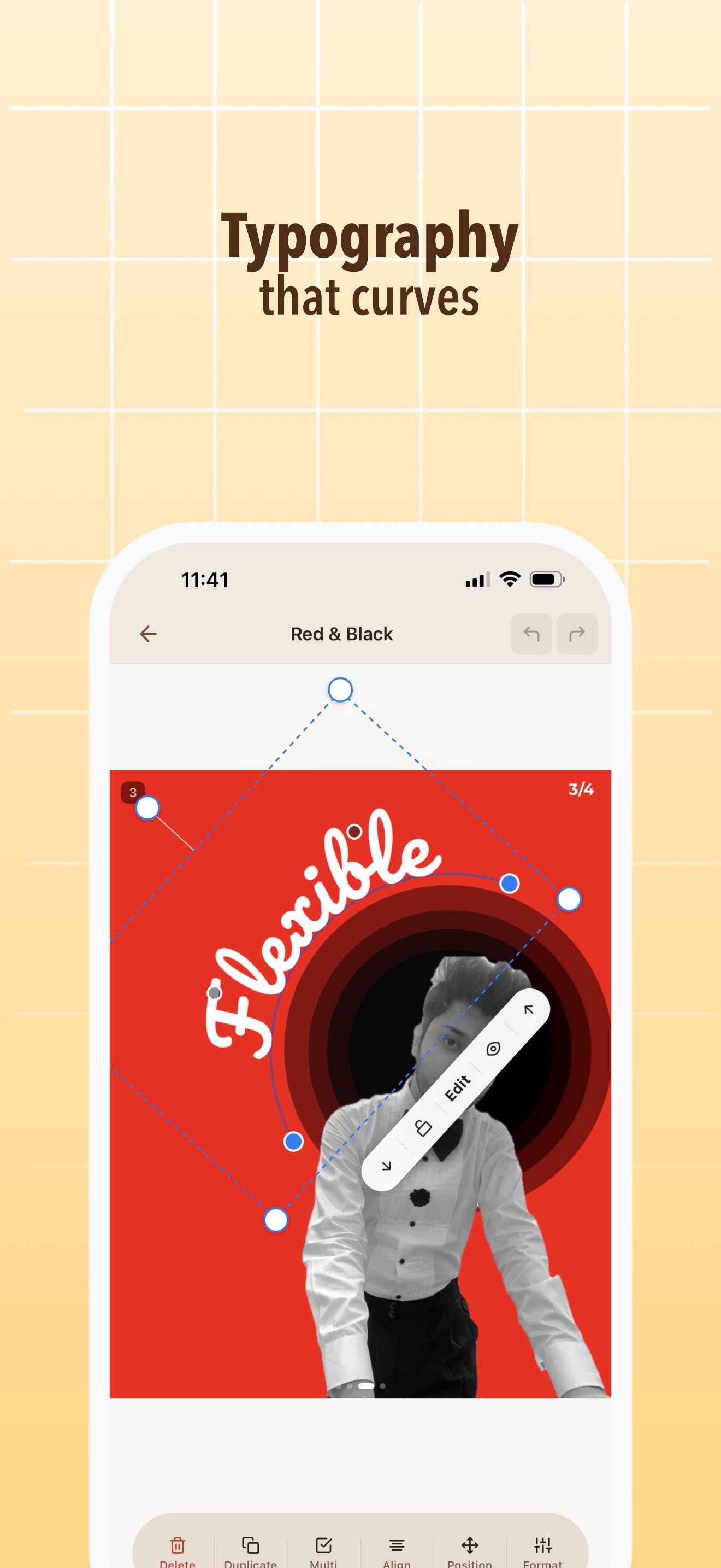 Spill screenshot: curved text along a custom path